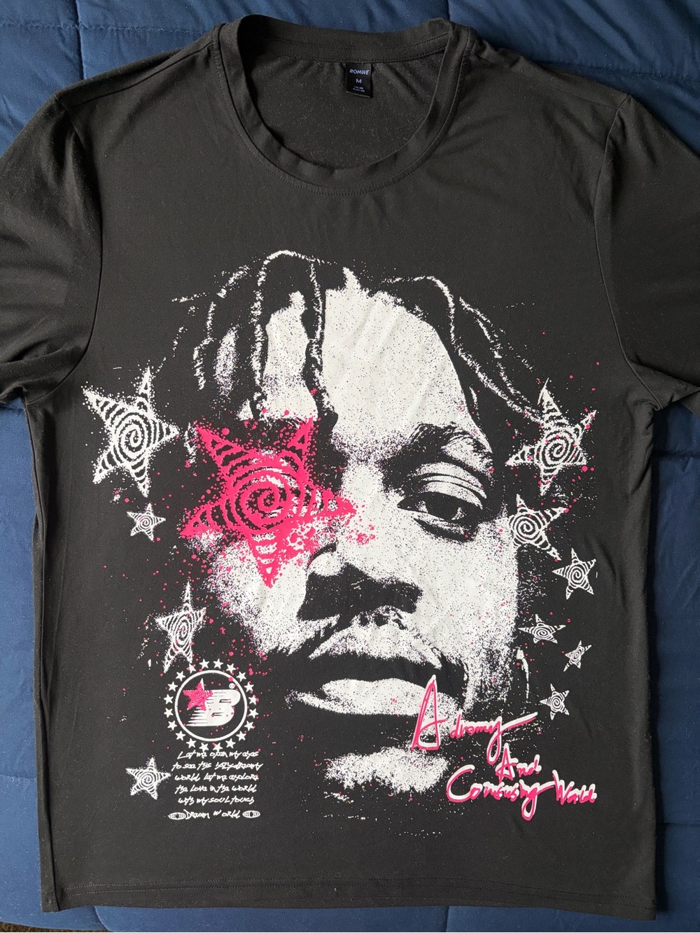 Graphic Black Men’s T‑Shirt with Pink & White Face Print
